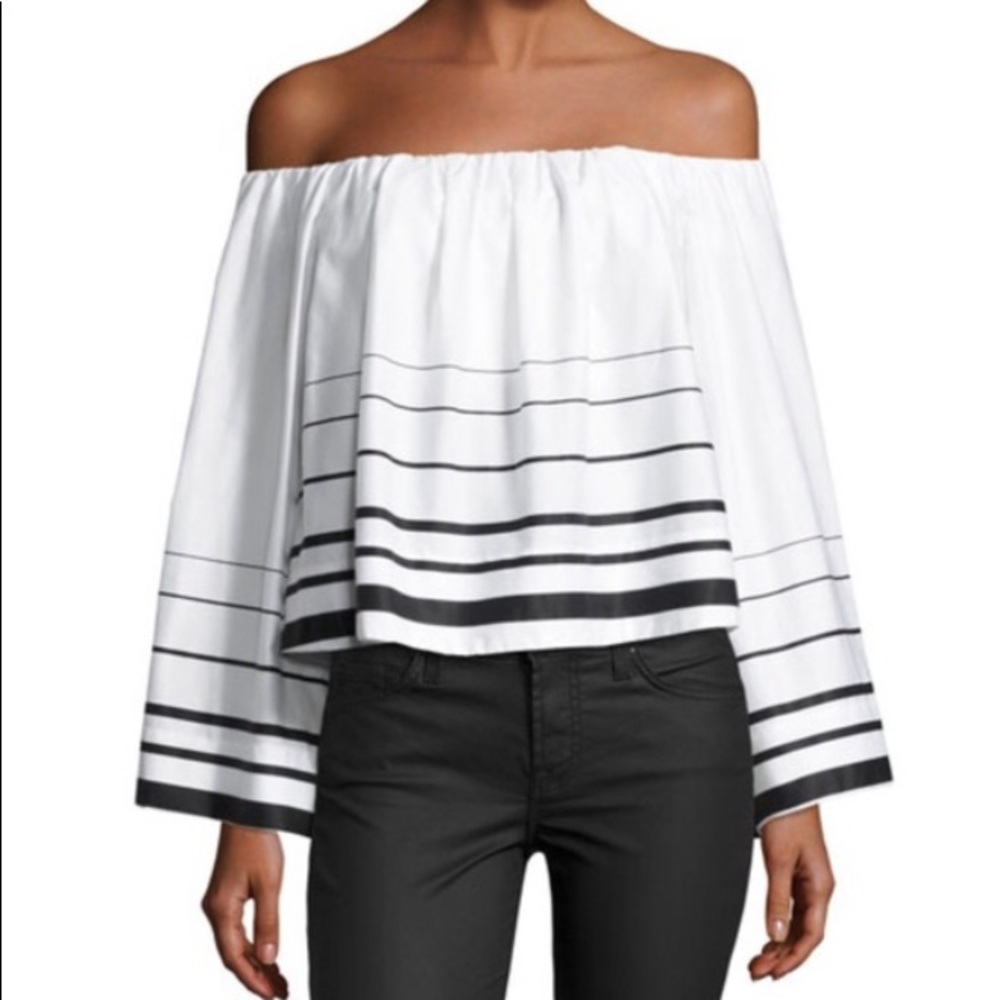 NEW Kendall + Kylie Striped Poplin Off Shoulder Top Color:Black/White